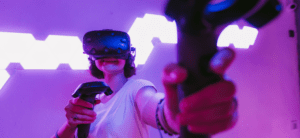 Girl playing virtual reality game