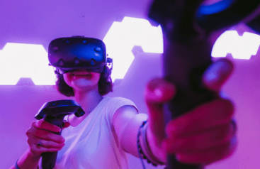 Girl playing virtual reality game
