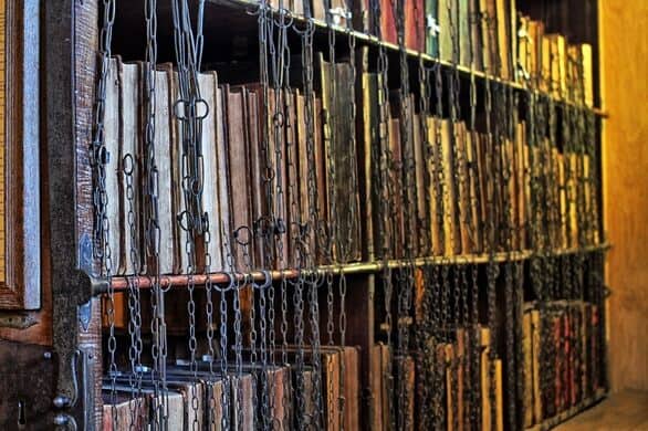 An ancient Library where books are, literally, under lock and key ...